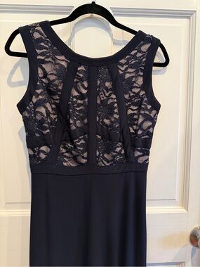 Morgan & Co. Navy Lace-Accent Sleeveless Dress